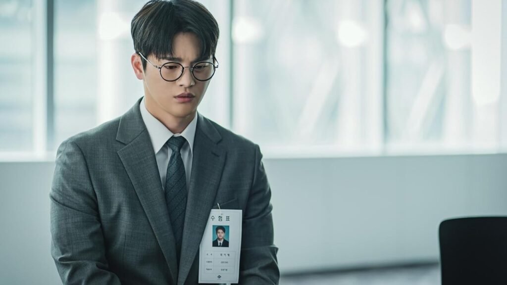 Choi Yi-jae, interpretado por Seo In-guk, usa terno e crachá em cena de O Jogo da Morte.