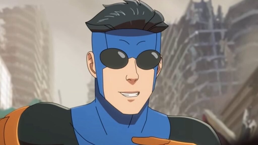 Mark Grayson como Invencível aparece uniformizado em imagem da animação do Prime Video