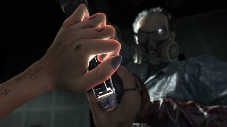 Arte oficial de Unhinged mostra mãos segurando uma arma e uma figura mascarada ao fundo