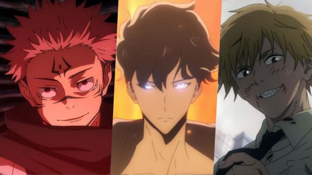 7 animes para maratonar sem entrar em uma saga gigante 5 Montagem animes para maratonar com Sukuna em Jujutsu Kaisen, Sung Jinwoo em Solo Leveling e Denji em Chainsaw Man.