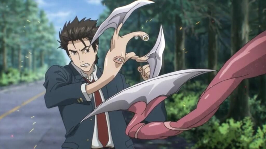 7 animes para maratonar sem entrar em uma saga gigante 3 Shinichi Izumi e o parasita Migi em cena de Parasyte: The Maxim.
