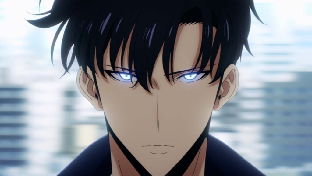 7 animes para maratonar sem entrar em uma saga gigante 5 Sung Jinwoo com os olhos brilhando em cena de Solo Leveling.